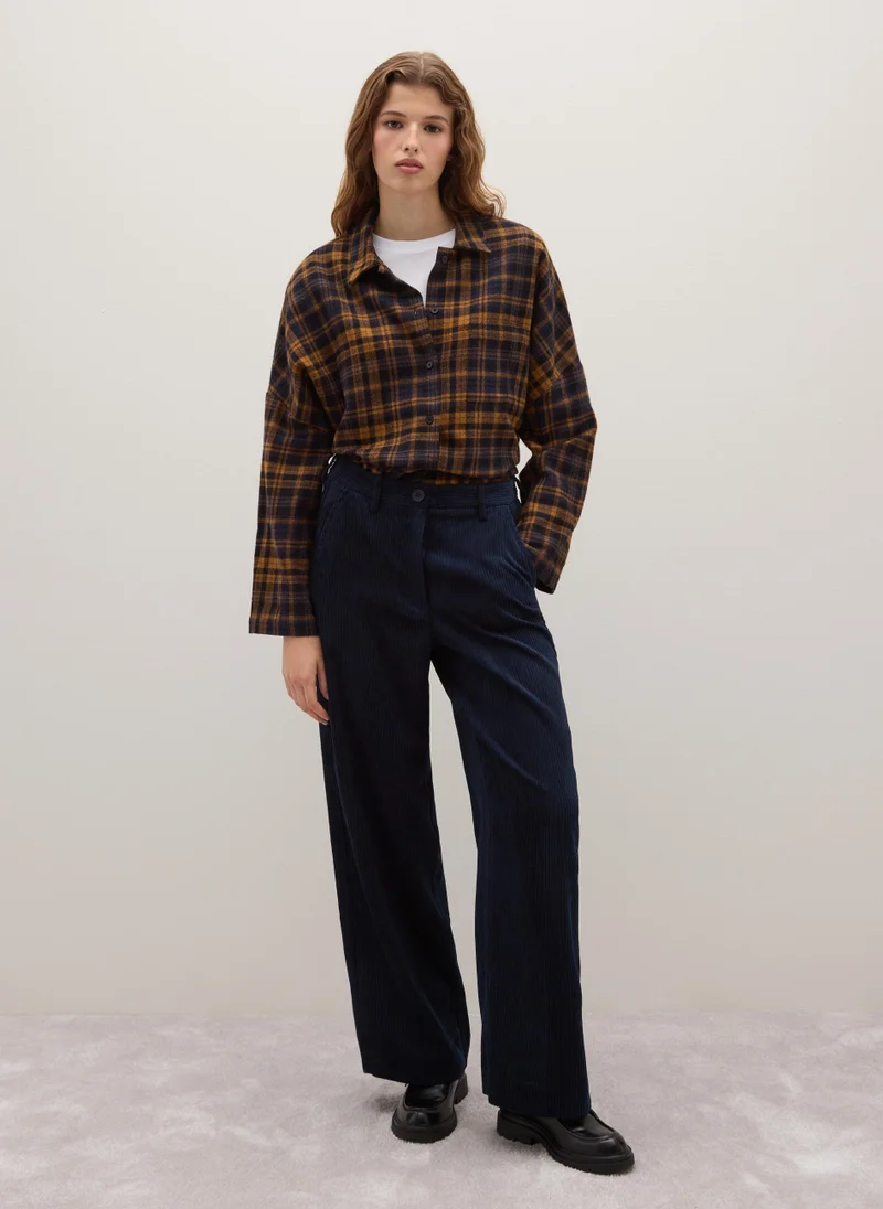 او في اس OVS Blue Ribbed Regular Fit Stretch Fabric Trousers